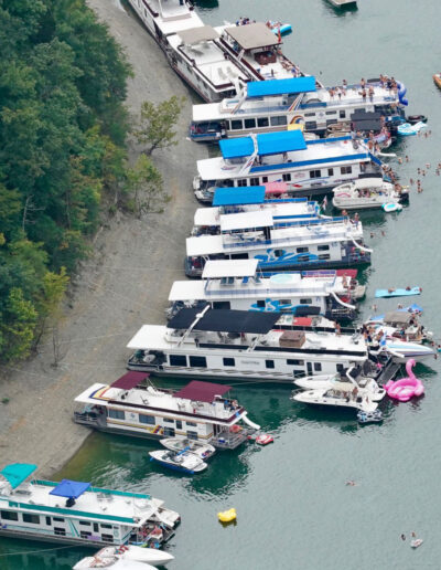 Aerial view of docked houseboats in Somerset Kentucky Houseboat Capital of the World