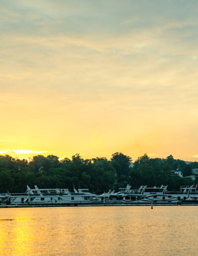 Sunset over docked houseboats in Somerset Kentucky Houseboat Capital of the World